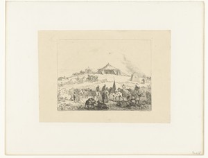 Legerkamp met tenten en soldaten en paarden in Algerije