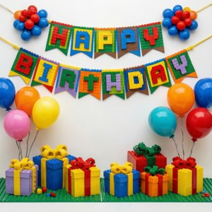 Lego Party Banner Flat Lay