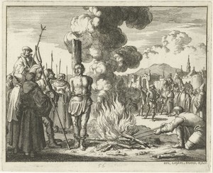 Leonhard Bernkopff voor de brandstapel, 1542