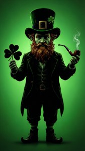 Leprechaun with Shamrock and Pipe