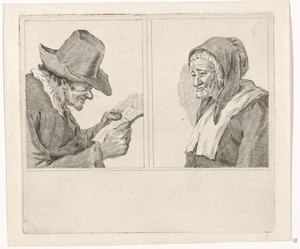 Lezende man en oude vrouw