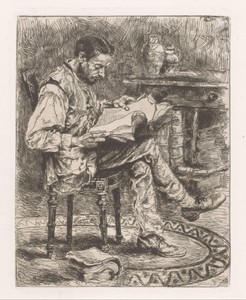Lezende man met een stapel boeken