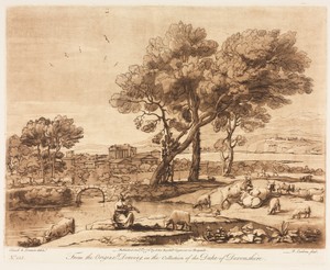 Liber Veritatis:  No. 135, A Landscape, with Buildings, Mercury Stealing Admetuss' Cattle from Apollo