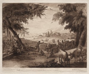 Liber Veritatis:  No. 36, Pastoral Scene with Villagers and a Herd of Oxen and Goats