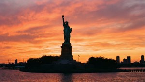 Liberty's Sunset Silhouette