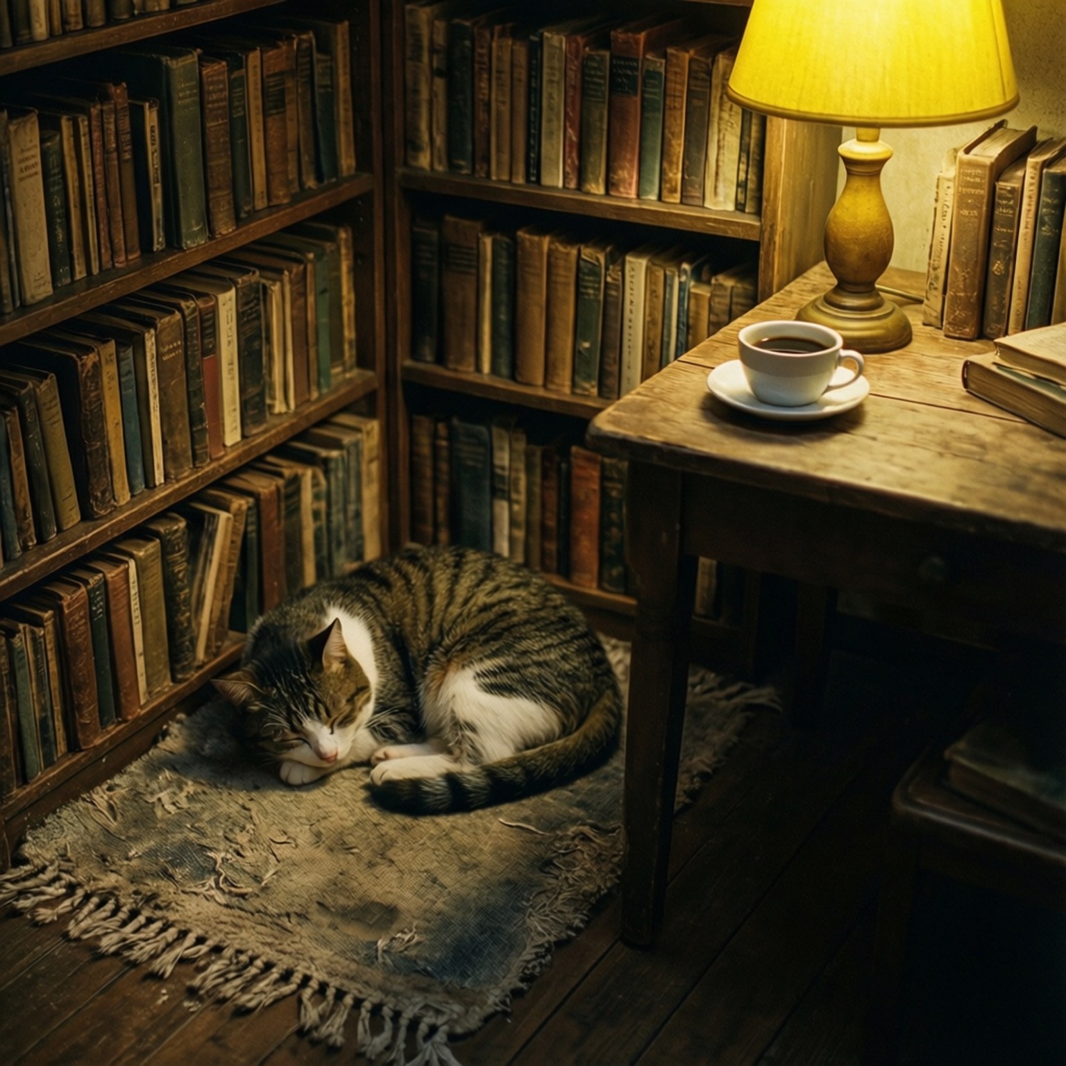 Library Cat Nap by Wallpapers.art Studio
