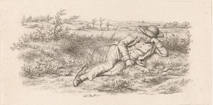 Liggende man in een landschap