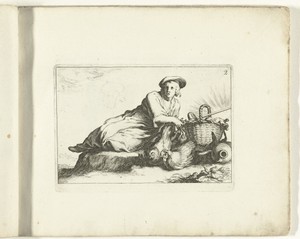 Liggende vrouw met kippen