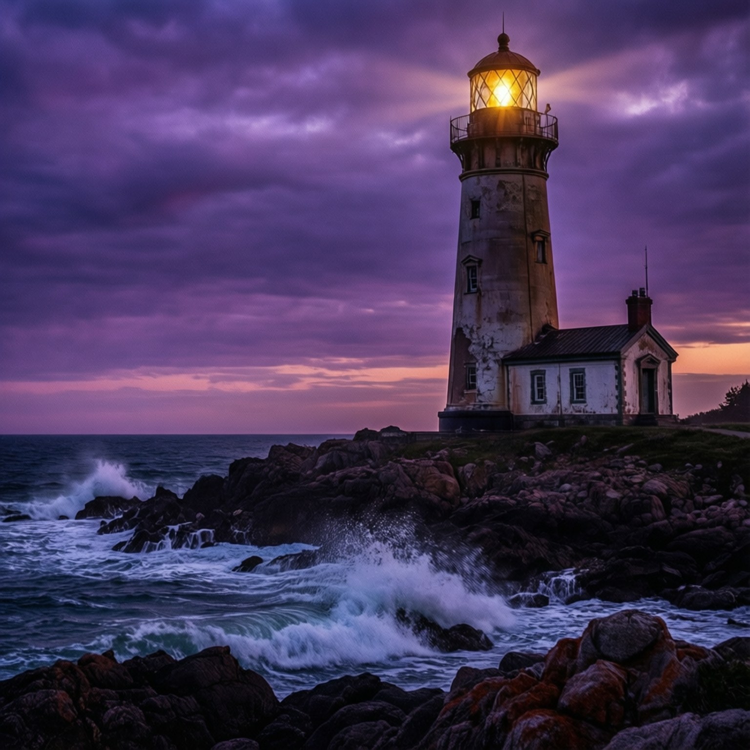 Lighthouse at Dusk by Wallpapers.art Studio