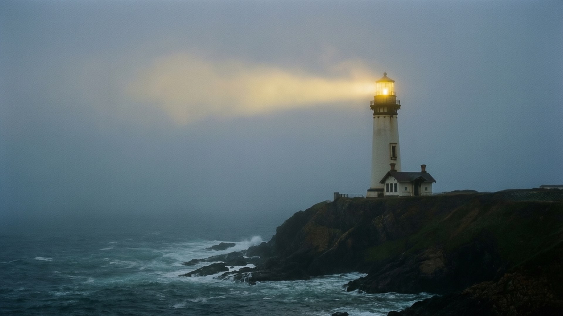 Lighthouse in the Mist by Wallpapers.art Studio