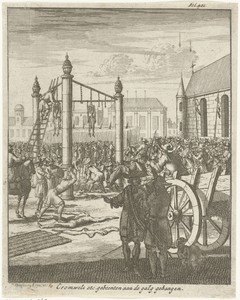 Lijk van Oliver Cromwell postuum geëxecuteerd en aan de galg gehangen op 30 januari 1661