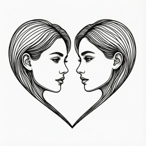 Line Art Heart Faces