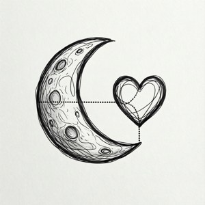 Line Art Moon Heart