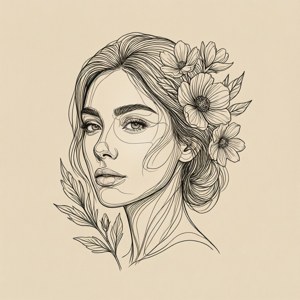 Line Art Woman Floral