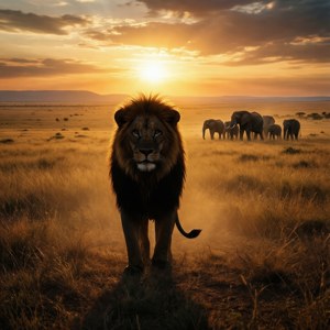 Lion and Elephants