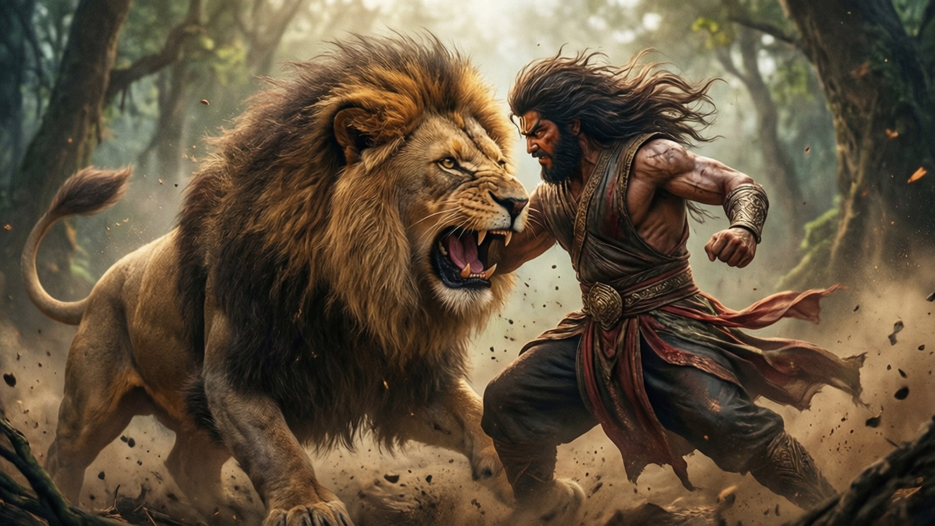 Lion Battle by Wallpapers.art Studio