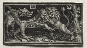 Lion Fighting two Beasts