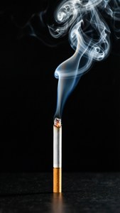 Lit Cigarette Rising Smoke