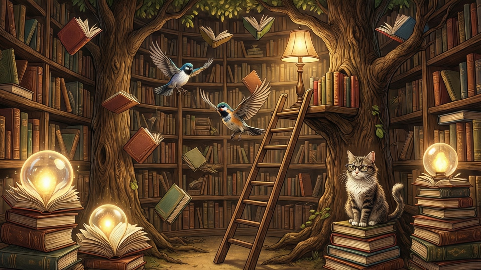 Living Tree Library Magic by Wallpapers.art Studio