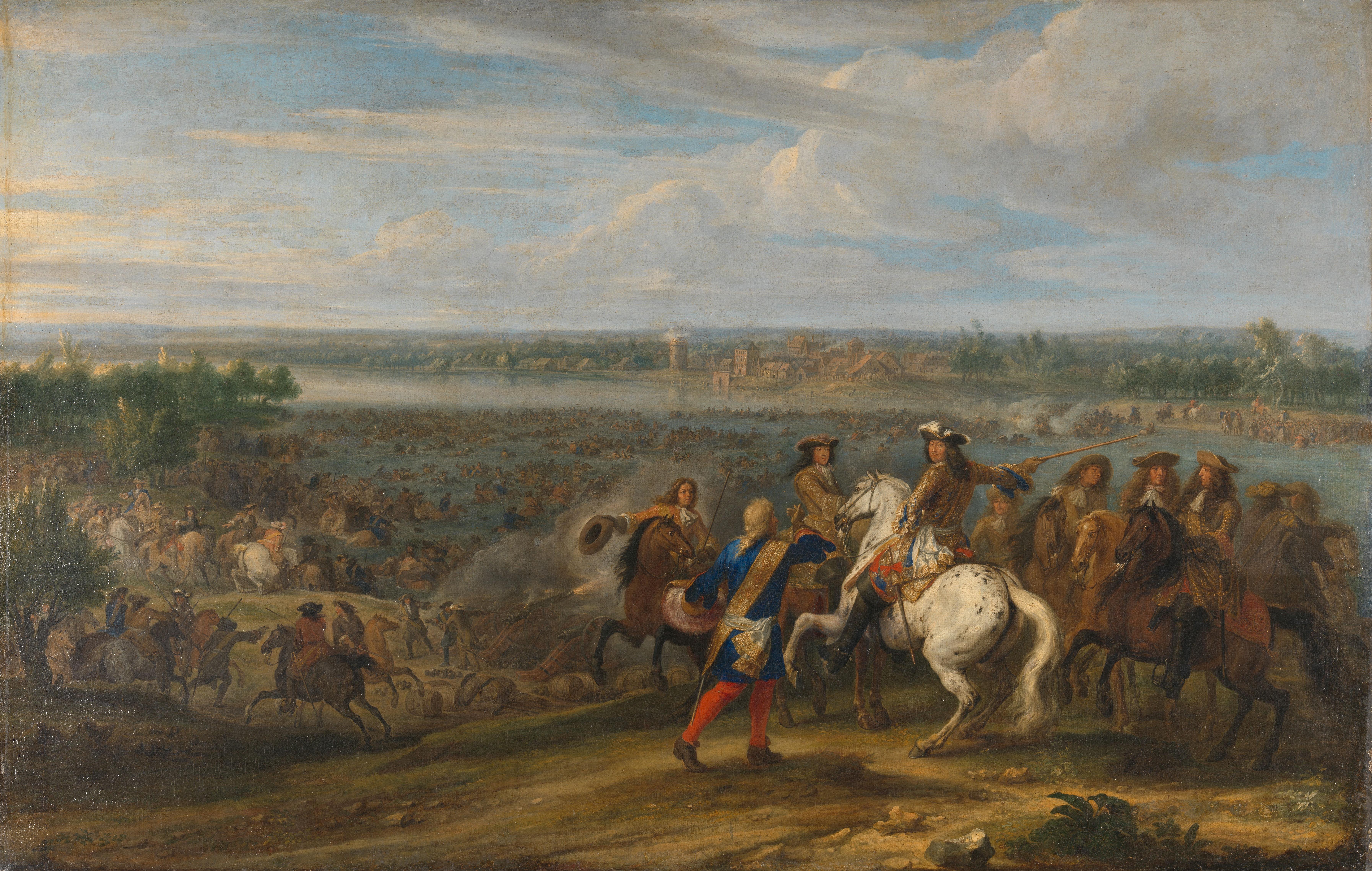 Lodewijk XIV trekt bij Lobith Nederland binnen by Adam Frans van der Meulen