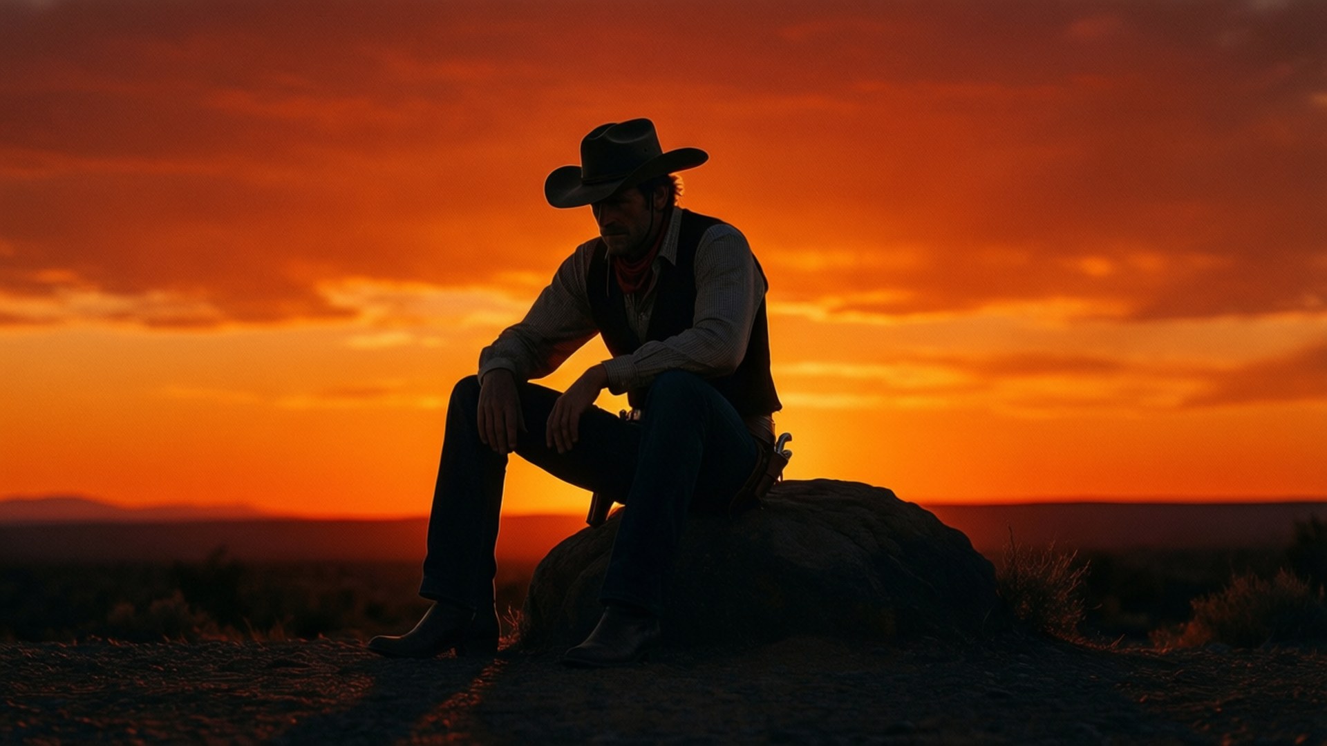 Lone Rider at Dusk by Wallpapers.art Studio