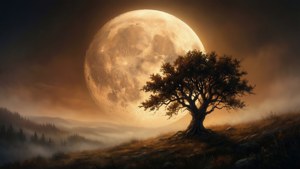 Lone Tree Under Giant Moon