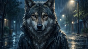 Lonely Wolf in the Rain