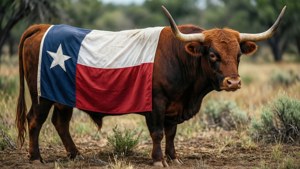 Longhorn and Texas Flag