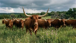 Longhorn Cattle in Hill Country