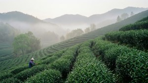Longjing Tea Fields in Fog