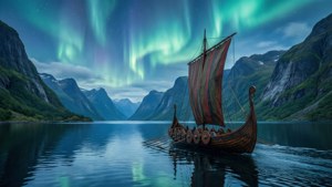Longship Under Aurora