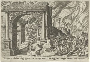 Loth en zijn familie verlaten de stad Sodom