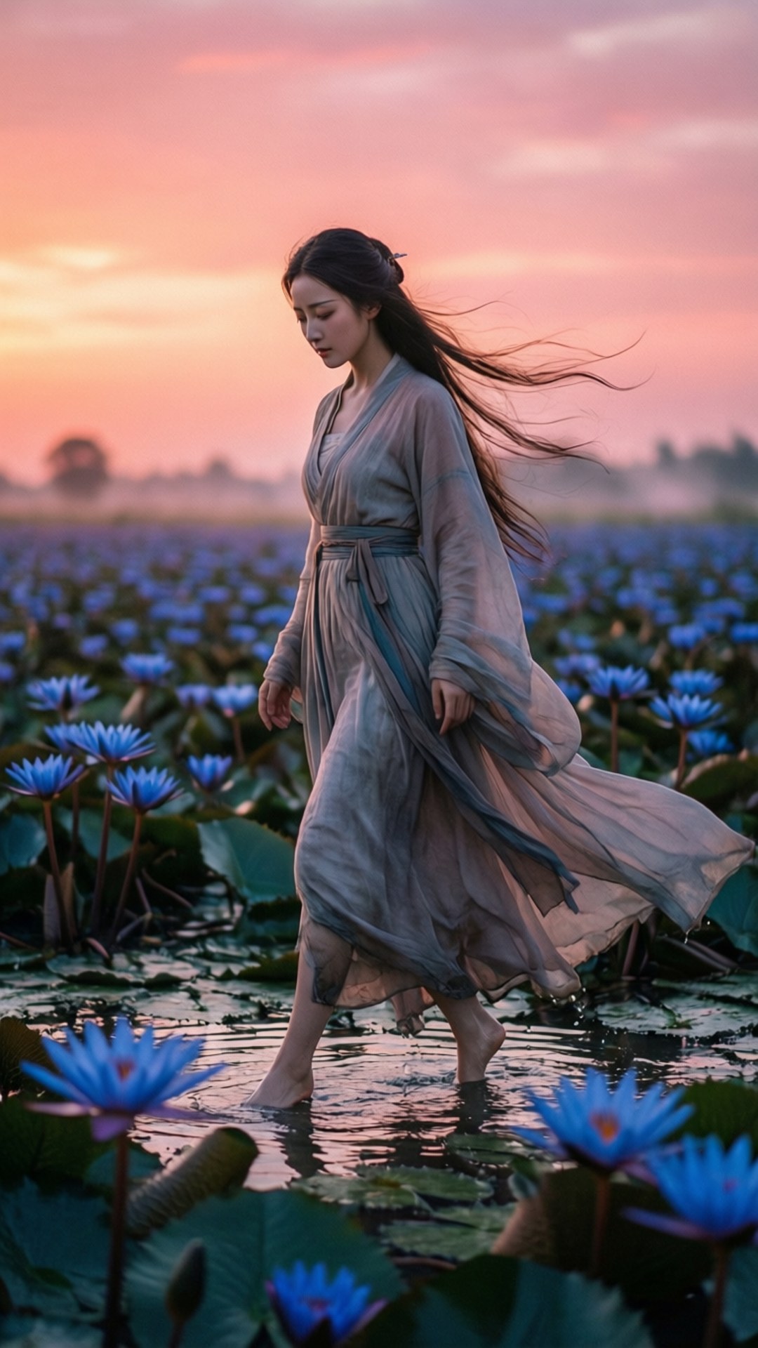 Lotus Field at Dawn by Wallpapers.art Studio