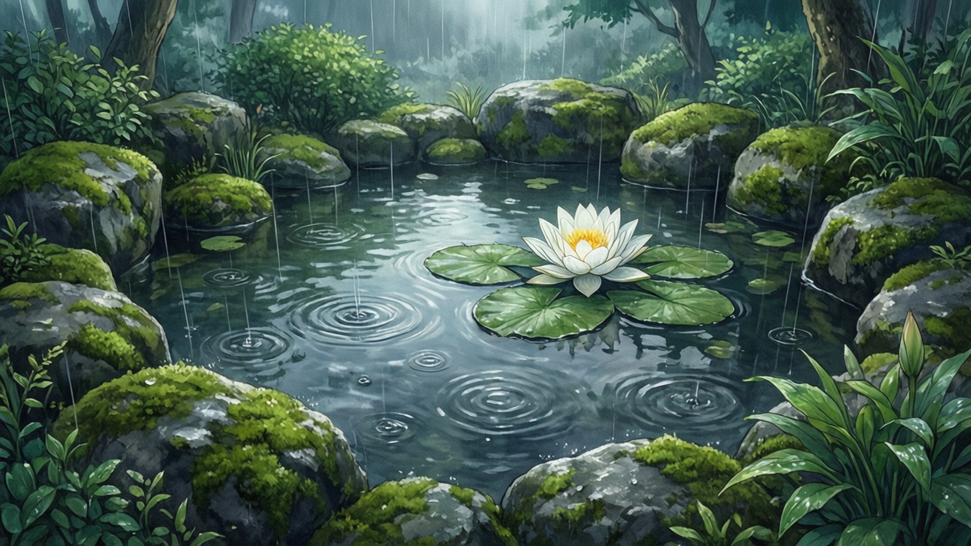 Lotus in Rain by Wallpapers.art Studio