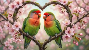 Lovebirds on Branch