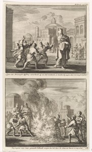 Lucius, de Ariaanse bisschop van Alexandië, trapt op een bal en de zuivering van de bal met vuur