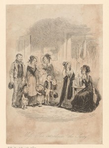 Lucretia Tox in een kamer met drie vrouwen, een man en vijf kinderen