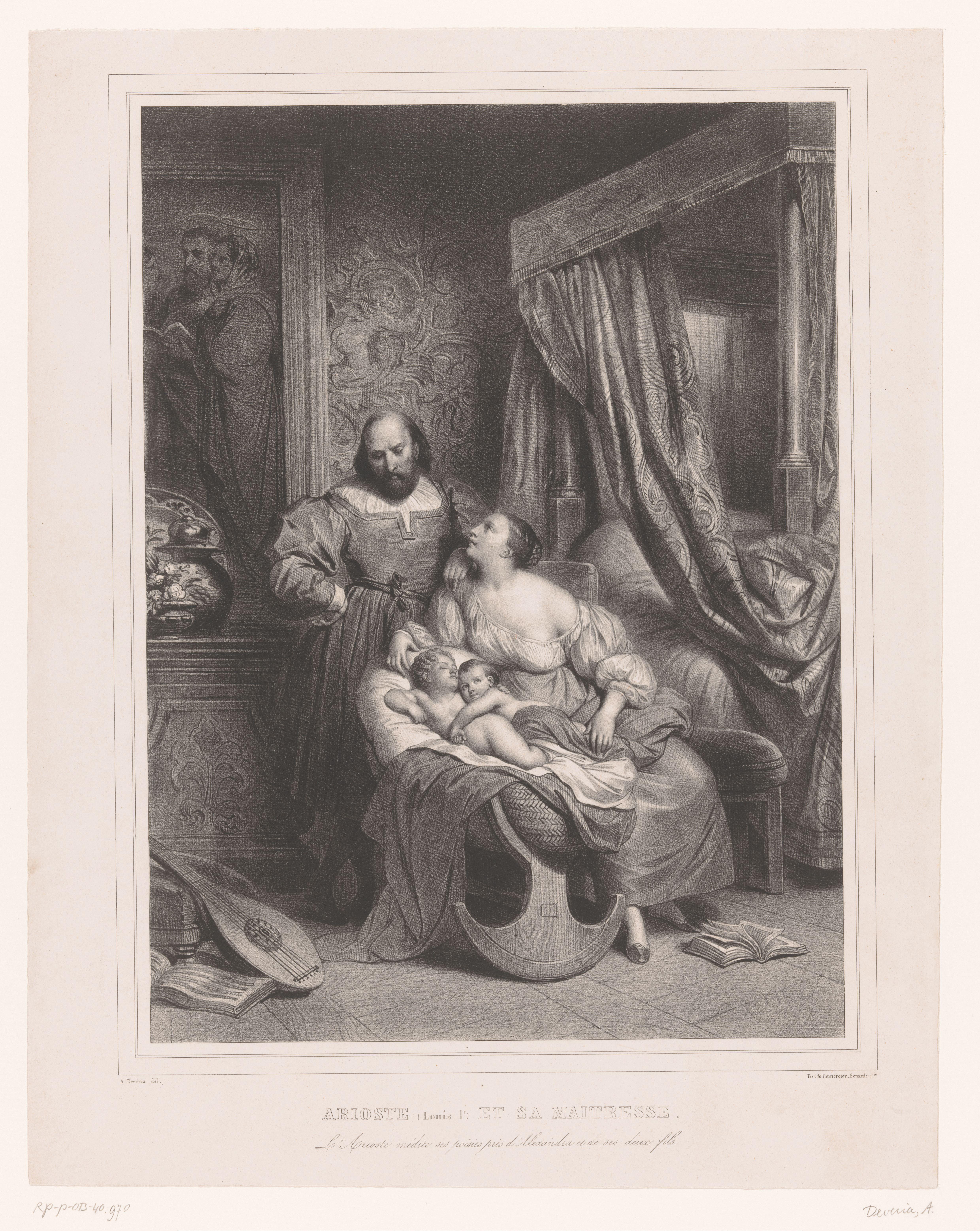 Ludovico Ariosto met zijn maîtresse en twee zoons by Achille Devéria