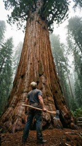Lumberjack and Giant Redwood