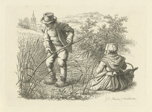 Maaiende man en een zittende vrouw