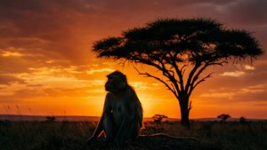Macaque Silhouette Sunset
