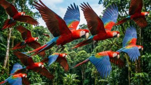 Macaws in Flight