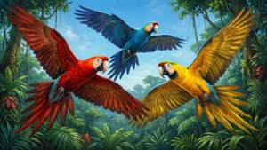 Macaws Over Rainforest