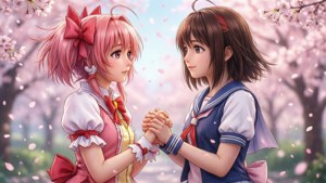 Madoka and Homura Cherry Blossoms