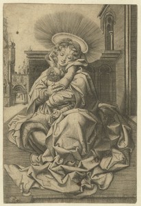 Madonna met kind in een hof
