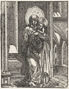 Madonna met kind in een kerkinterieur