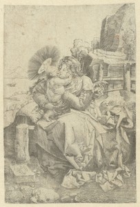 Madonna met kind in een landschap