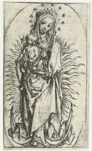 Madonna met sterrenkroon en rozenkrans op de maansikkel
