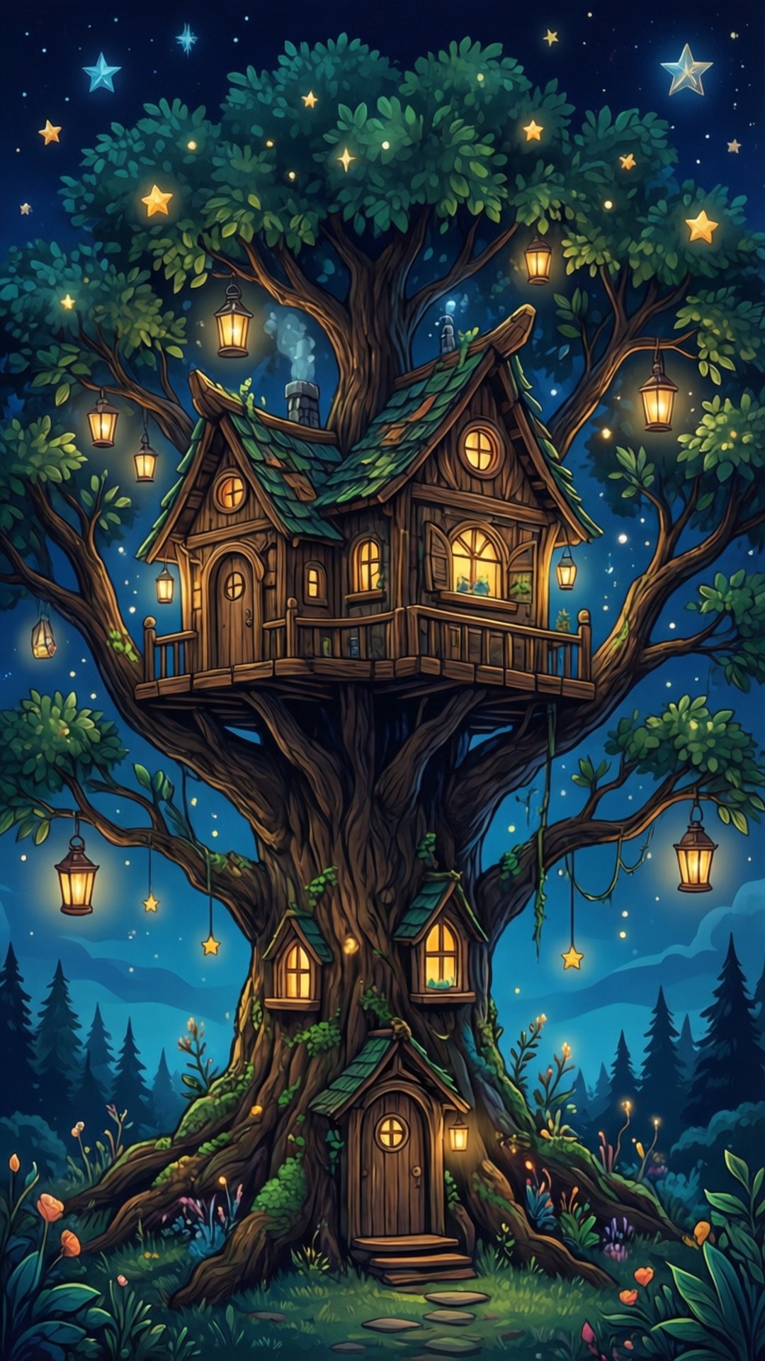 Magical Treehouse Night by Wallpapers.art Studio