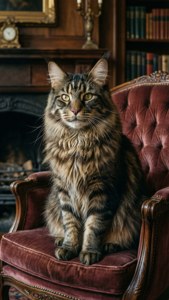 Maine Coon in the Library